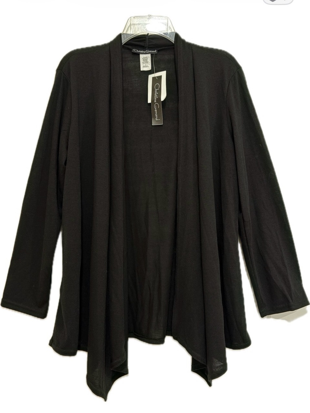 Christine Gerard Black Open Front Cardigan M Lightweight Knit Sweater